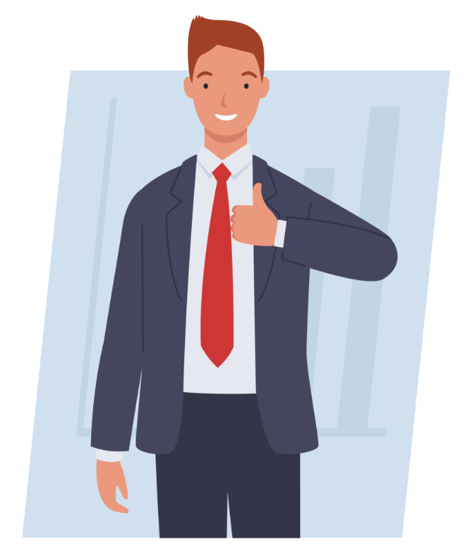 a businessman shows thumb up